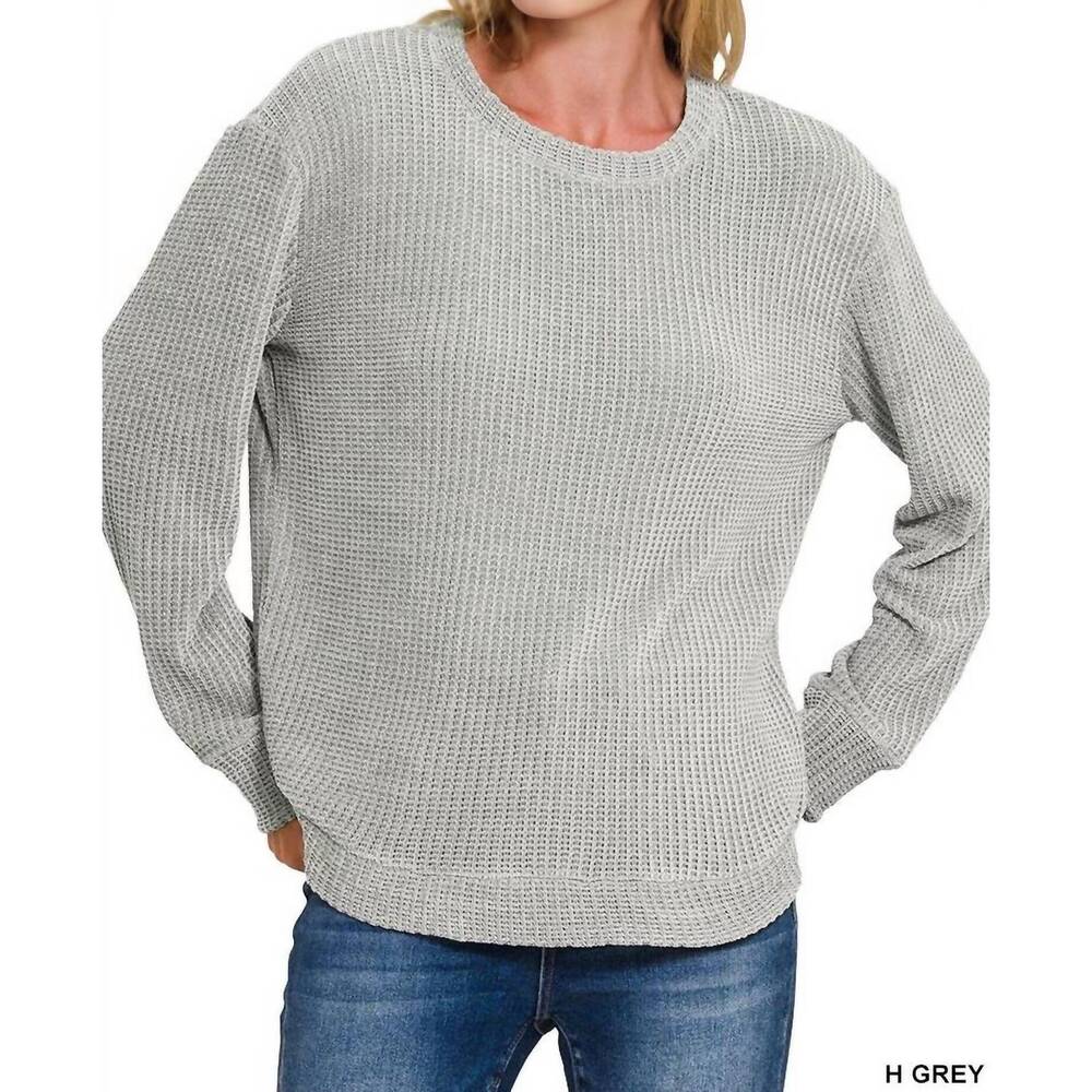 NEW 42POPS chenille waffle round neck sweater in heather grey
